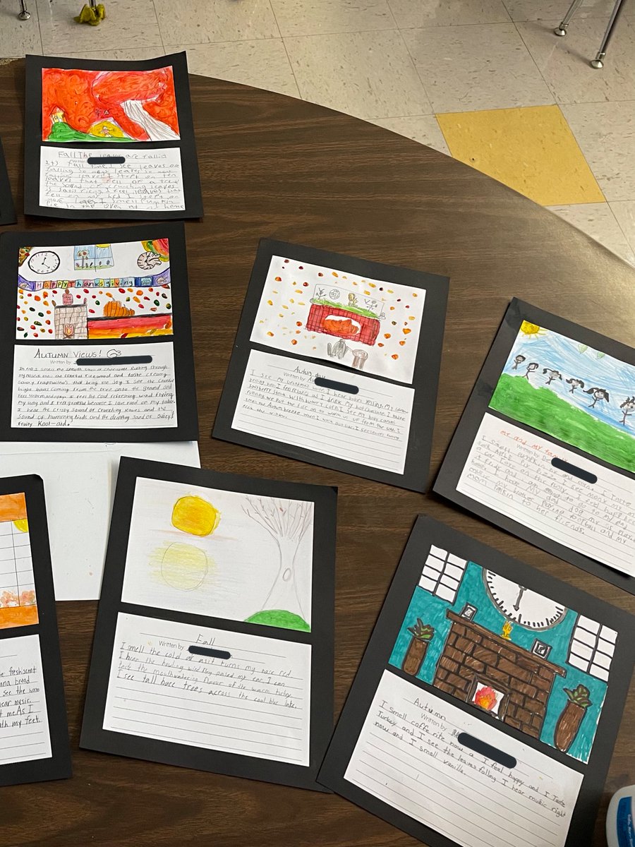 TurrubiatesSJH's tweet photo. Kiddos worked all week exploring their five senses to paint a picture of what Autumn was to them. They got to publish their final drafts today, and I could not be more proud of the results 🧡🍂  @NISDHowsman https://t.co/UvdcU0VeVM