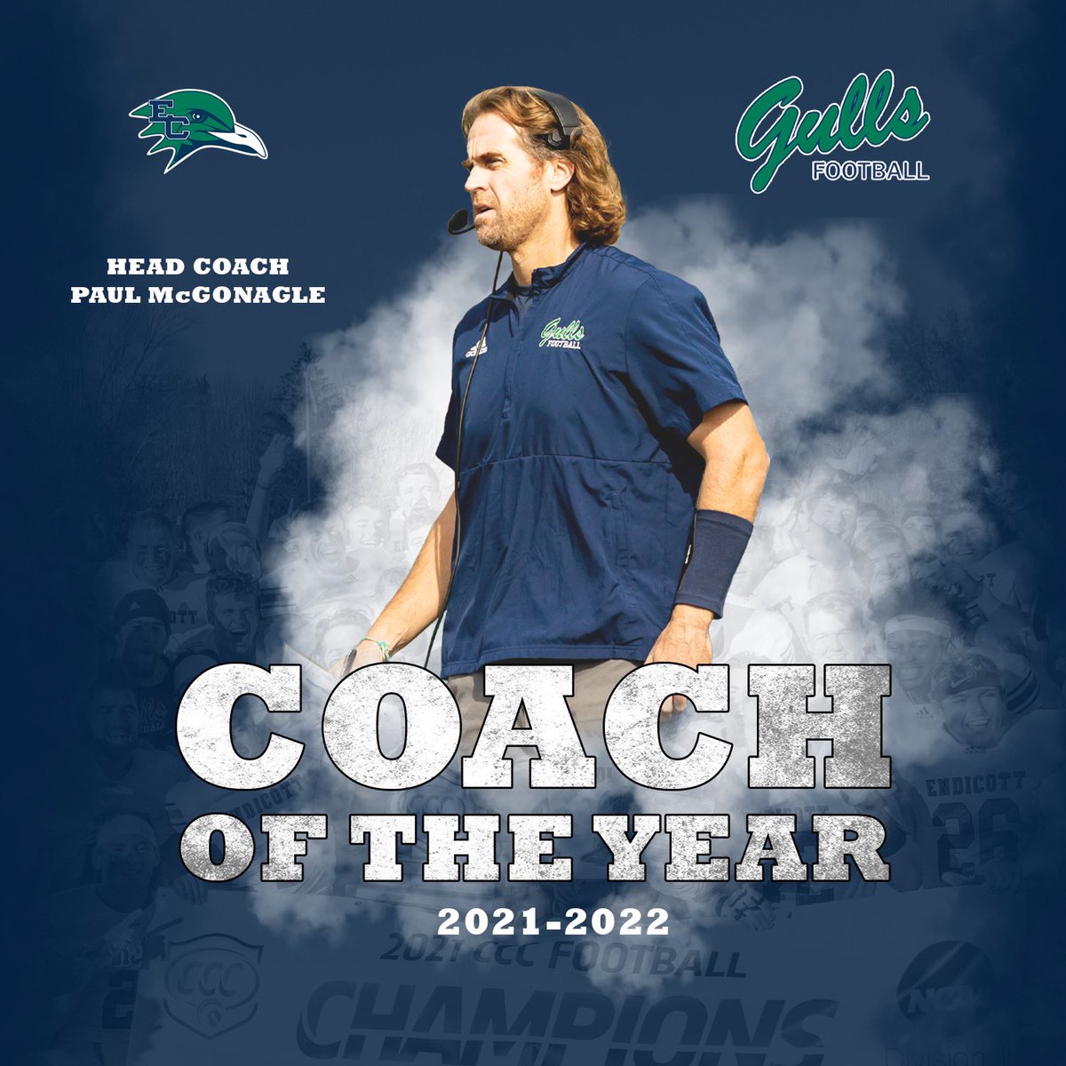 EndicottFB's tweet image. Congratulations to Coach Paul McGonagle on earning @CCC_SportsFB COACH OF THE YEAR award‼️

🔵 2021 OUTRIGHT Conference Champs
🔵 2nd COY honor in 3 played seasons 

#BeachBall 🏖🏈
#RI21NGTIDE 🌊