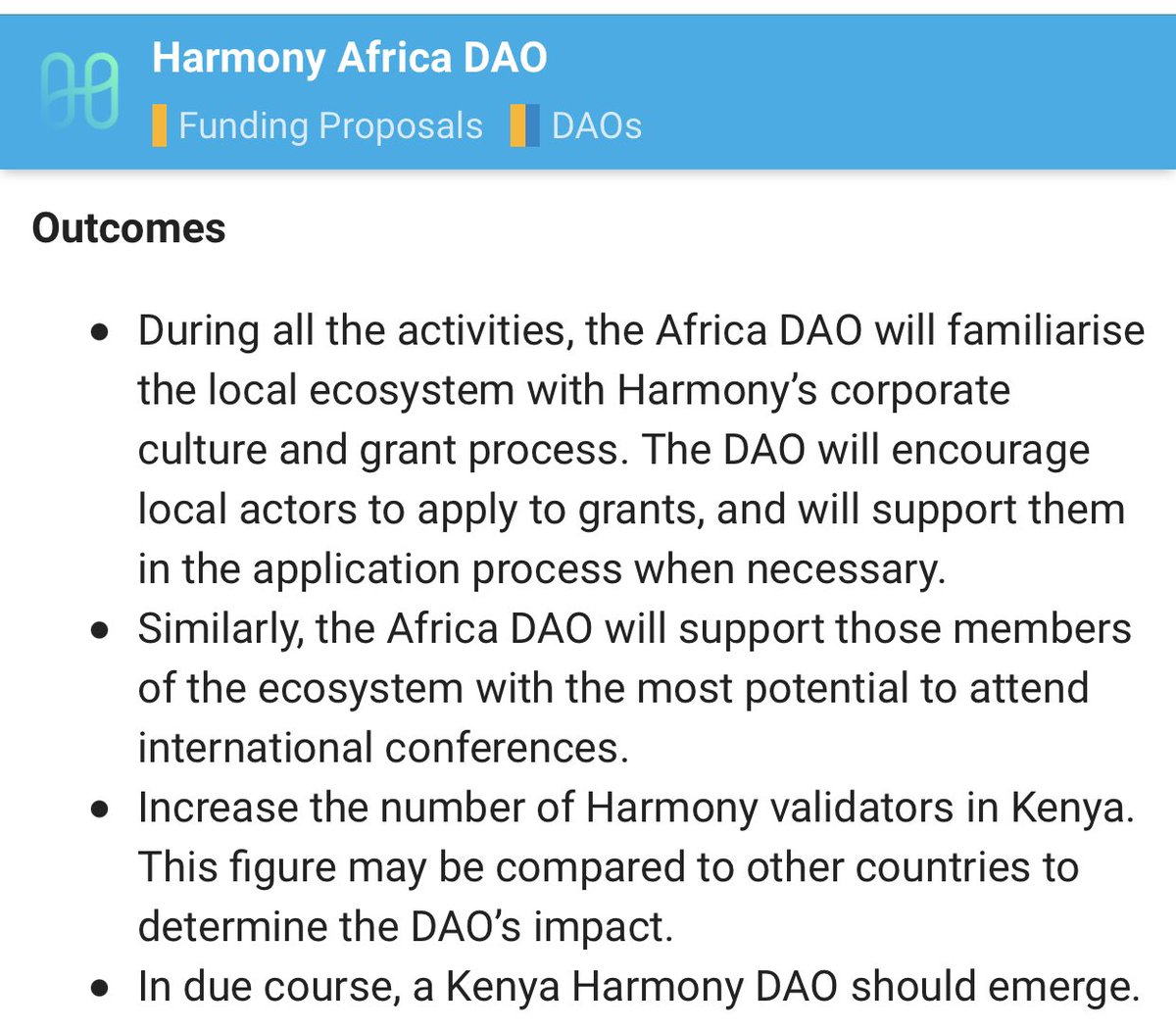 .<a href="/harmonyprotocol/">Harmony 💙</a> ’s Africa DAO to organically reinforce Harmony African ecosystem, making it a KEY player on African continent thru education, public seminars, inclusion, conferences 👏 talk.harmony.one/t/harmony-afri… Noble vision 💙 <a href="/Cointelegraph/">Cointelegraph</a> <a href="/Altcoinbuzzio/">Altcoin Buzz</a> <a href="/brian_armstrong/">Brian Armstrong</a> $ONE