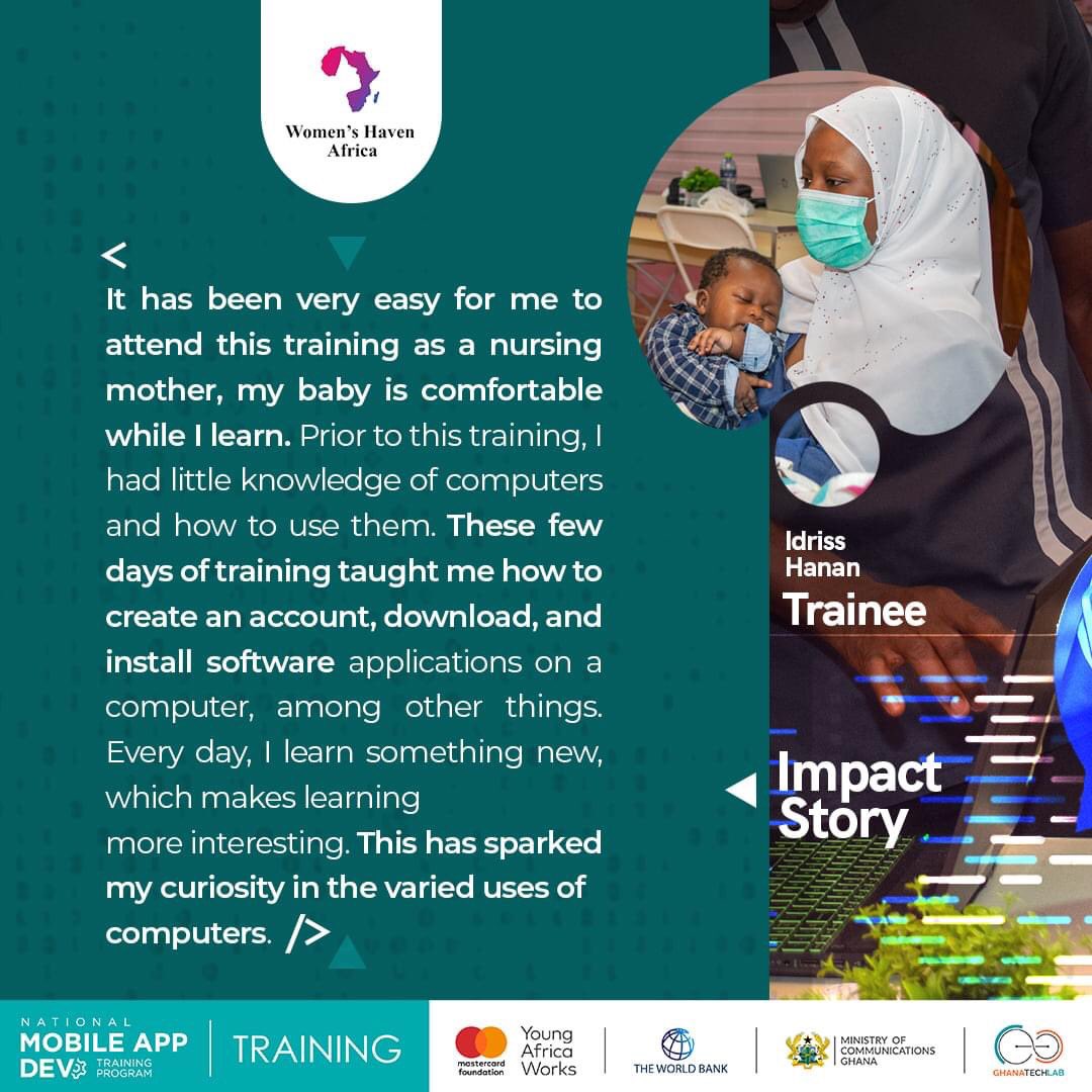 haven_africa's tweet image. Impact Story for the week.
#GTLbaseprogram #WHAtraining #MobileApp #AppDev #MobileAppDev #PaSE
#YoungAfricaWorks #theHavensImpact #womenshavenafrica #femalAppevelopers #thehomeforwomen
@GhanaTechLab | @MastercardFdn | @youngafricawks | @WorldBankAfrica | @mocghana
