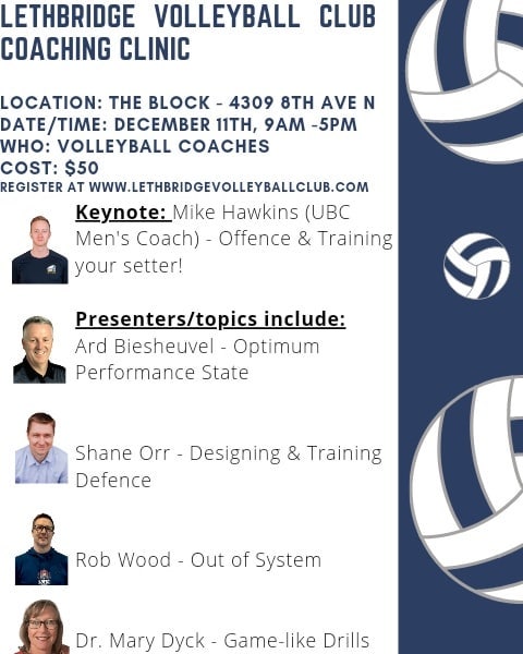 VolleyballAB's tweet photo. Lethbridge and area Coaches Clinic by LVC. This clinic is open to all coaches from all clubs/schools.  Take the day to sharpen up your coaching skills for the upcoming season with experienced coaches including Mike Hawkins! For more info, go to: https://t.co/SVGisN3AYC https://t.co/YVcW3kV095