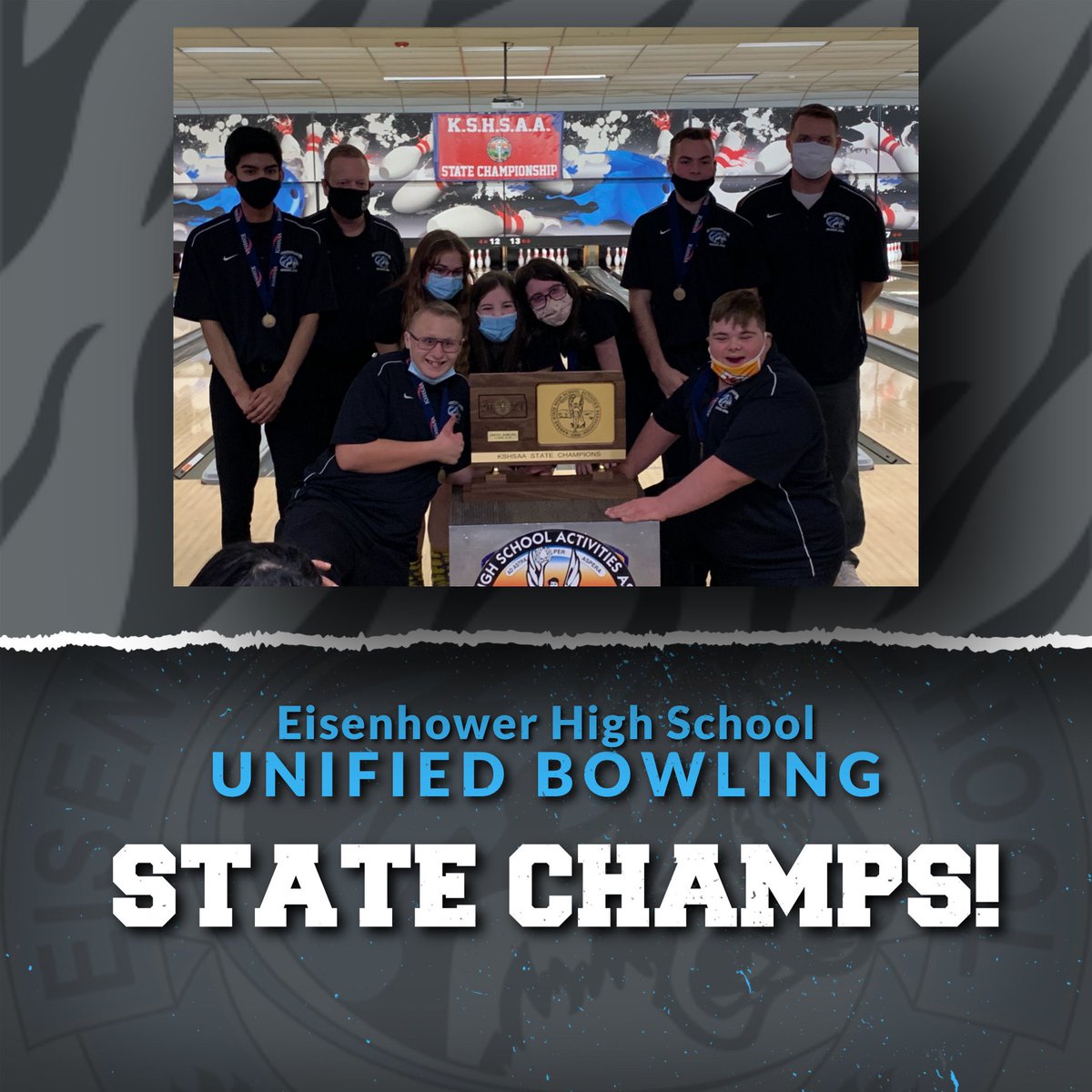 ClearwaterCHS's tweet photo. Congratulations to Brody May and his Eisenhower teammates on their Unified Bowling State Championship!!!  Clearwater is proud of you Brody! #ClearwaterProud #tigernationstrong https://t.co/atMFlg52bL