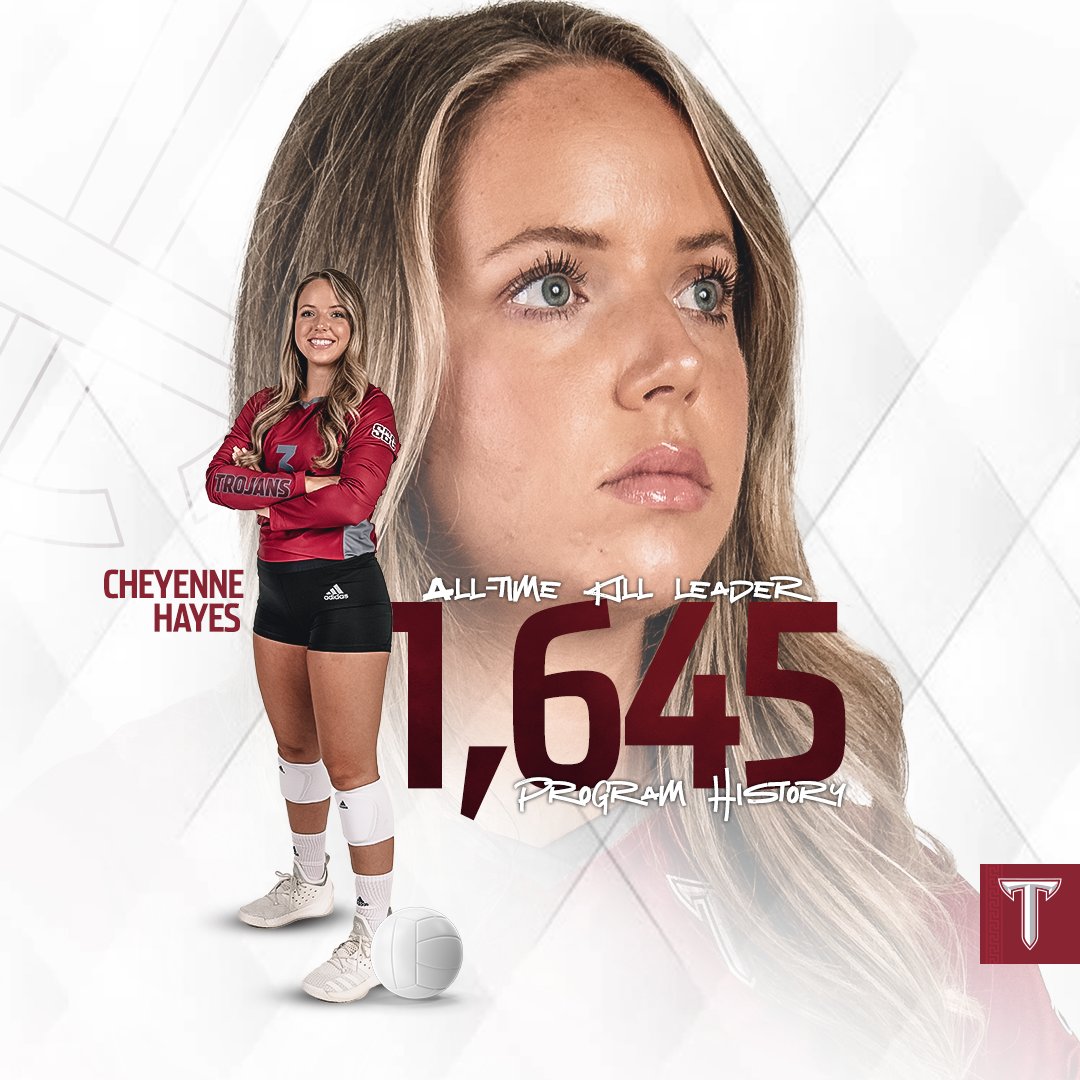 Ladies and gentlemen, may we present to you Troy's new All-Time kill leader, Cheynne Hayes!

Hayes picked up her 1,645 kill in her Trojan career tonight, setting a new program record!

Congratulations <a href="/cheyhayes14/">Cheyenne Hayes</a> 

#BuildTheEmpire | #OneTROY ⚔️🏐