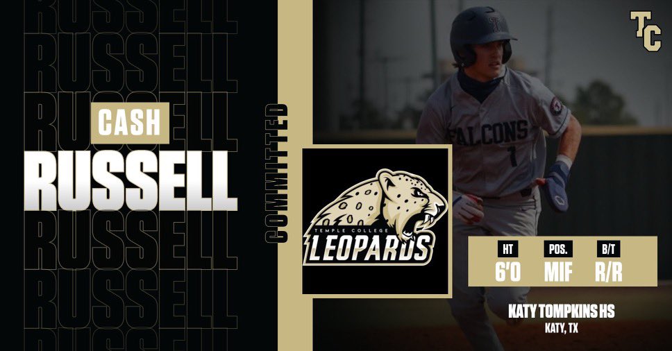 RussellCash24's tweet photo. I am excited to announce that I have committed to Temple Junior College to further my academic and baseball career. I would like to thank god, family, friends and coaches who have helped me get to this point.#Yahleps💛🐆@nathan_train @TC_Leopards https://t.co/MdMD8aNA7y