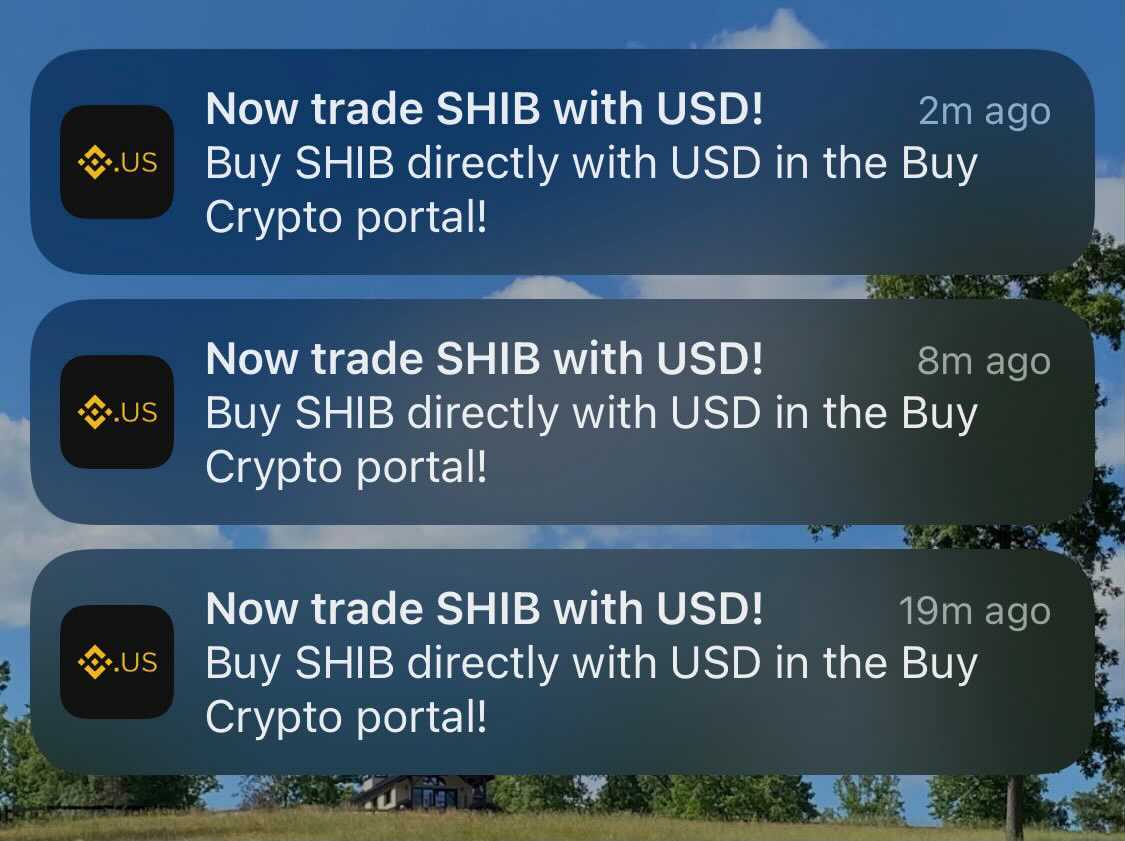 BinanceUS's tweet photo. Week 1 intern hit send a few too many times. Sorry for all the $SHIB notifications! https://t.co/mwbem3v47q