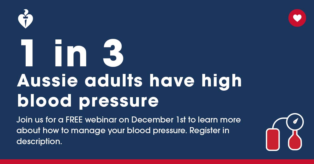 heartfoundation's tweet photo. Did you know high blood pressure increases your risk of heart disease? 🤯 Wed DEC 1, join us for a FREE webinar where an expert panel of doctors and researchers will answer your questions about blood pressure. Register👉 https://t.co/eeNwJHUdca https://t.co/zVfMmCpeLP