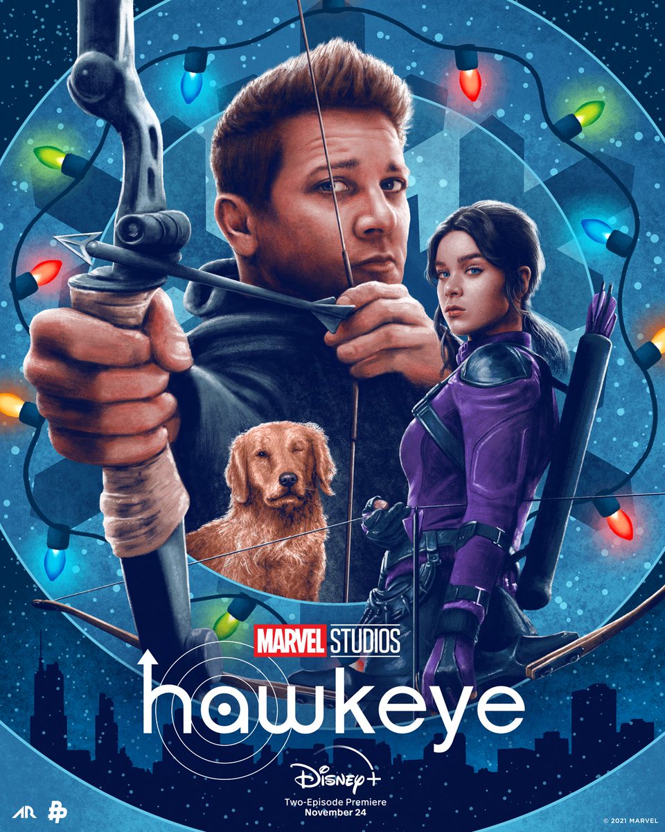 MarvelStudios's tweet photo. Together they can take on anything the city throws at them. Check out this new poster inspired by Marvel Studios’ @HawkeyeOfficial and start streaming the first two-episodes November 24 on @DisneyPlus. Artist: @adamrabalais https://t.co/2ANi0VFmZm