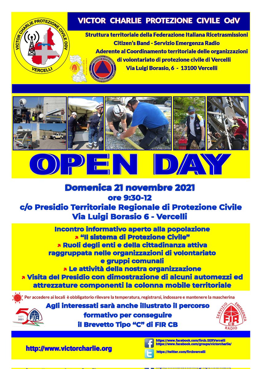 fircbvercelli's tweet photo. #openday @FIRCBSER @ProCiv_VC domani in via Luigi Borasio 6 a Vercelli dalle 9:30 alle 12 vieni a visitare e a conoscere come opera il volontario di protezione civile https://t.co/FcEnYKzPbI