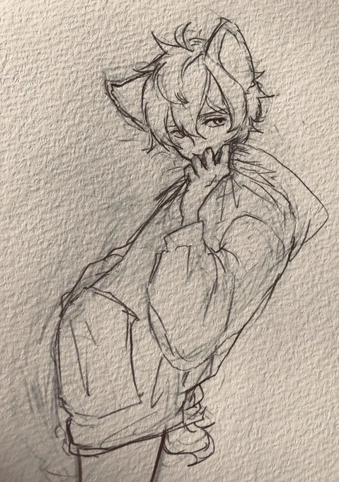 五億ぶりにアナログ描いております😇パーカーのらぎぶち。 