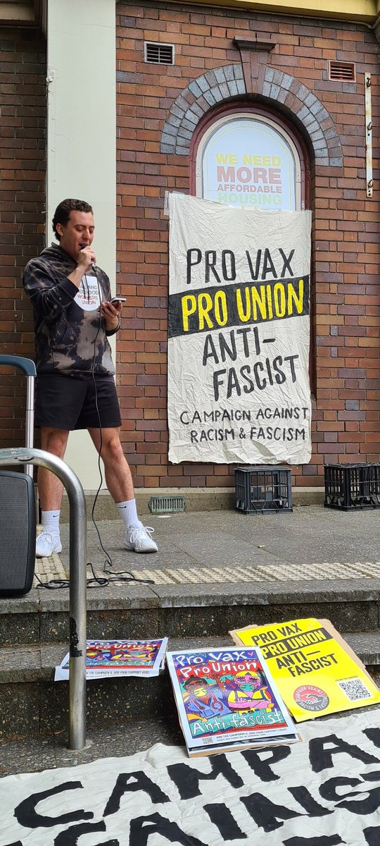 CarfSyd's tweet photo. Good turn out to Oppose the Anti-Vax Far-Right protest today in Newtown! The forces of the far right are becoming bigger and bolder especially in Melbourne! Todays rally was an important step in countering the fascists and the far right of the anti-vax movement! https://t.co/1dHrGksFW6