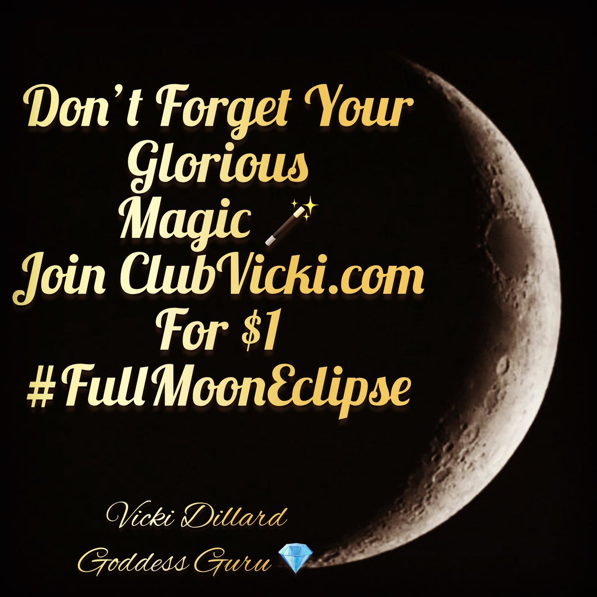 DillardVicki's tweet photo. We’re in a majestic celestial shift during this #FullMoonEclipse2021. 🌚 🌙 We’re MORE than mere mortals. Let me remind you of your divine nature at https://t.co/BdtZKrf41q. Join today! Prices go up soon. #vickidillard #goddess #magick #ancestralcodes #dnasecrets #royalbloodline https://t.co/Zj7biTs391