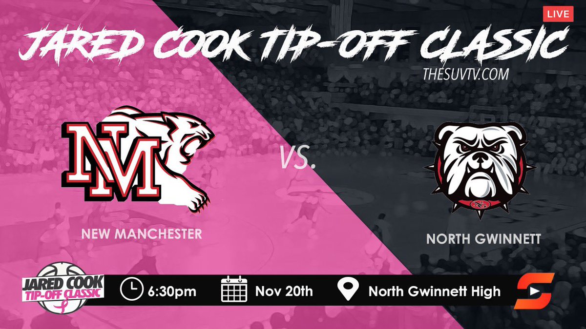 SUVtv's tweet photo. 🚨2021 Jared Cook Classic: New Manchester vs. North Gwinnett 

📅Nov. 20
⏰6:30pm ET
📍North Gwinnett HS
🎟https://t.co/ebPlrqqdvB
📺https://t.co/K7MNAct2ZM

@nmhsjagsbball @NG_Hoops @NGHSAthletics @JCook87Classic @godfrey_rj @ThomasAllard11 @slythesportsguy https://t.co/PkhZUC3BGU