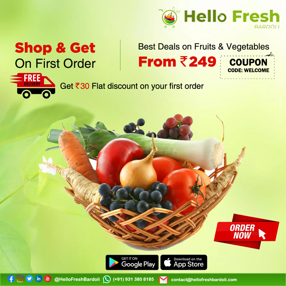 ⚡ Shop &amp; Get On First Order | Best Deals on Fruits &amp; Vegetables From ₹249 + Get s30 Flat discount on your first order + Free Delivery | Hello Fresh Bardoli  😍
#hellofreshbardoli #surat #bardoli #deal #shop #fresh