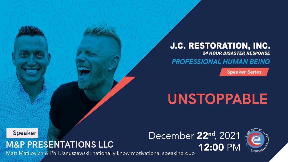 Cannot wait for this event! Major shoutout to J.C. Restoration for celebrating life with M&amp;P on 12/22! The virtual stage will be ready to rock! Absolutely UNSTOPPABLE! 

Check out this event! You are cordially invited!
Register here: jcrestoration.com/speaker-series…

#MP2Day