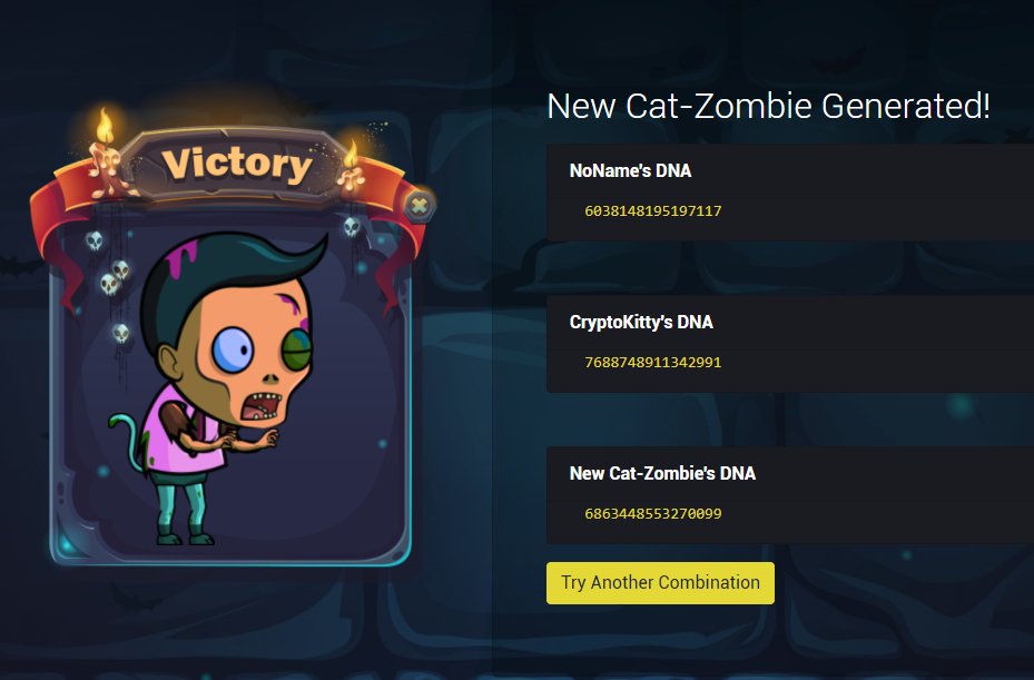 Crypto_Intern42's tweet photo. GM! You guys should definitely try this lol
--------
I just completed #CryptoZombies Lesson 2! My zombie ate some #CryptoKitties, and I learned more about #Ethereum development. Watch my zombie battle more CryptoKitties: https://t.co/A4njXQ8KGM https://t.co/jEivOsqiBn
