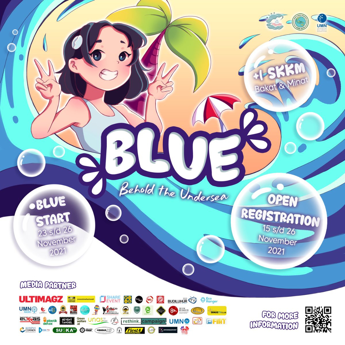 fiatTV's tweet photo. 🌊 BLUE IS FINALLY HERE 🌊
Hello, ECO Friends!󰗞
UMN ECO 2021 kembali hadir dengan kegiatan terakhirnya yaitu BLUE untuk mengatasi polusi dan pencemaran mikroplastik di laut, nih!
Yuk, segera lakukan pendaftaran dan kenalan sama Lulu ya, ECO Friends!🤗
See you at BLUE✨ https://t.co/6ZNhRoPhzr