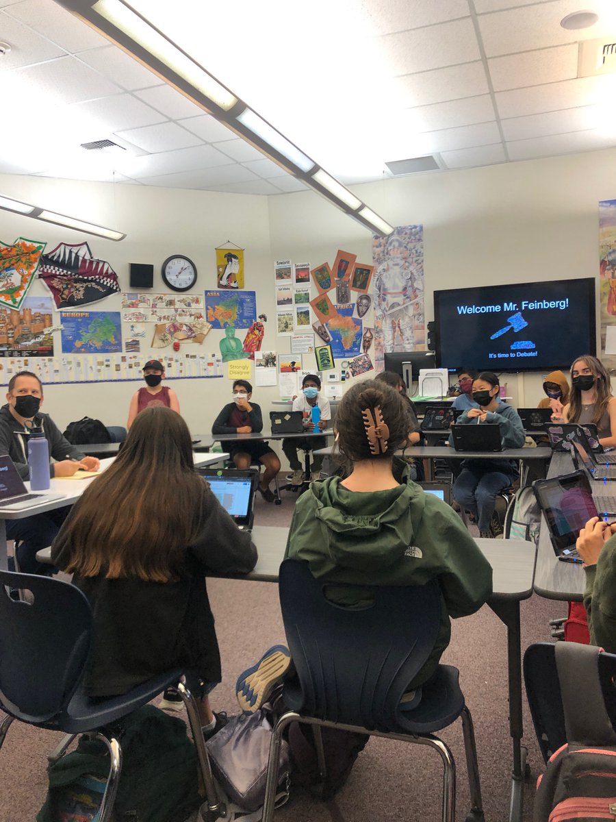 MsStarrUMS's tweet photo. I had so much fun visiting @mszangwill and her speech and debate class today! It was such a good debate from the students and @PrincipalTodd. #teamUMS #UMStwitterBingoV4 https://t.co/HQiNHfy2ti