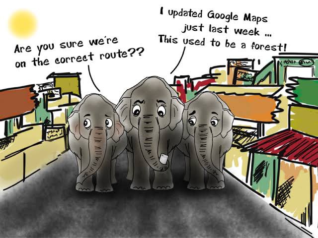 PriyankaJShukla's tweet photo. Most of the historic migratory routes of #elephants have now been replaced by our roads, towns &amp; cities.
So it is ‘us’ who have come in their way &amp; not viceversa.

Such a beautiful depiction of the reason behind ‘the conflict’ by wildlife biologist and artist @arjun_srivathsa. https://t.co/3ewZBv7fNT
