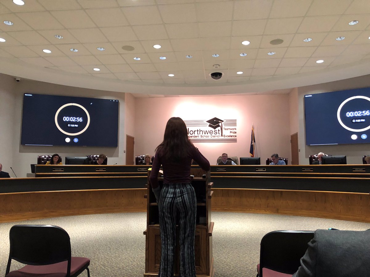 Steele_Press's tweet photo. We’re so proud of our Yearbook Editor in Chief Aubrey Dickinson for her recent speech before the NISD school board.  She’s worked tirelessly to bring attention to an important issue that will support the wellbeing of students across the district.  Great job Aubrey! #SteeleECHS https://t.co/SjuEluoeT3