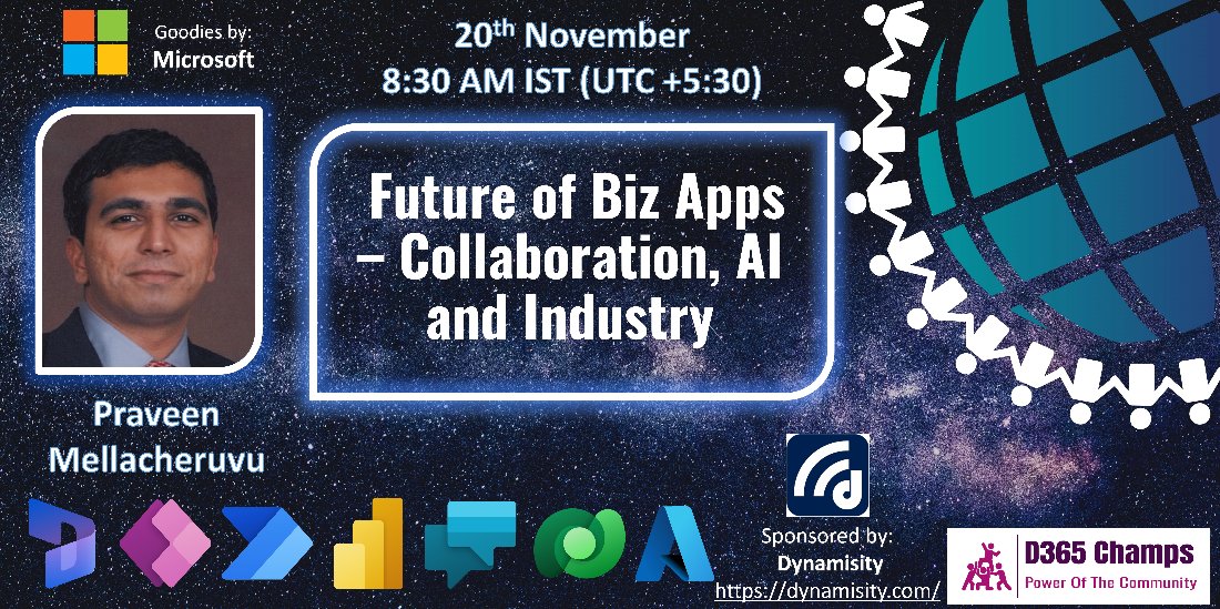 champs_d365's tweet photo. Join us at #GlobalBizAppsWeekend2021 for Day-1 keynote in next 15 min with Praveen Mellacheruvu

Join #MSTeams - https://t.co/Ul8t4JCHmH
Sponsored by - @dynamisity 

#D365Champs #PowerPlatform #PowerAddicts #MSFTAdvocate #Microsoft #PowerApps https://t.co/0dIkIkiYia