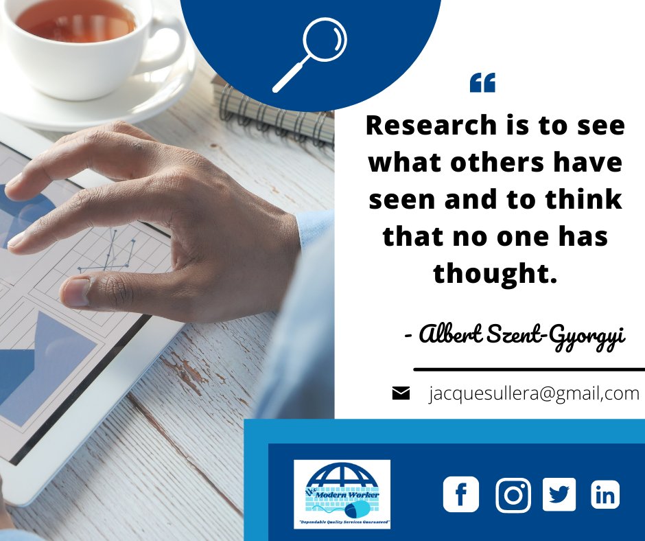 To create great content is to do some research. It is not just about gathering data but also analyzing the data. Discover great content now! Hire me! I can help you.

Contact me now and let's talk.
E-mail me at jacquesullera@gmail.com

#dependableva  #onlinesearch