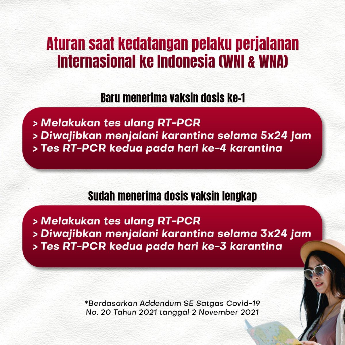 PemkotSmg's tweet photo. ATURAN KEDATANGAN PELAKU PERJALANAN INTERNASIONAL KE INDONESIA
Berdasarkan Addendum SE Satgas Covid-19 nomor 20 Tahun 2021 tanggal 2 November 2021
#pemerintahkotasemarang
#semarang2021
#semarangsemakinhebat
#bergerakbersama
#newnormal2021 https://t.co/c4JQ6JdzDw