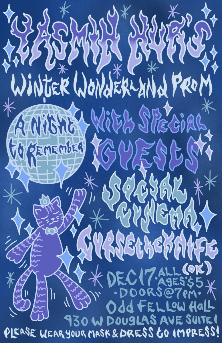 Wow wow wow this lineup is scrumptious. Yasmin Nur, Social Cinema, Cursetheknife??? Damn. STACKED. Dress to impress for 12/17 YASMIN NUR’S WINTER WONDERLAND PROM.