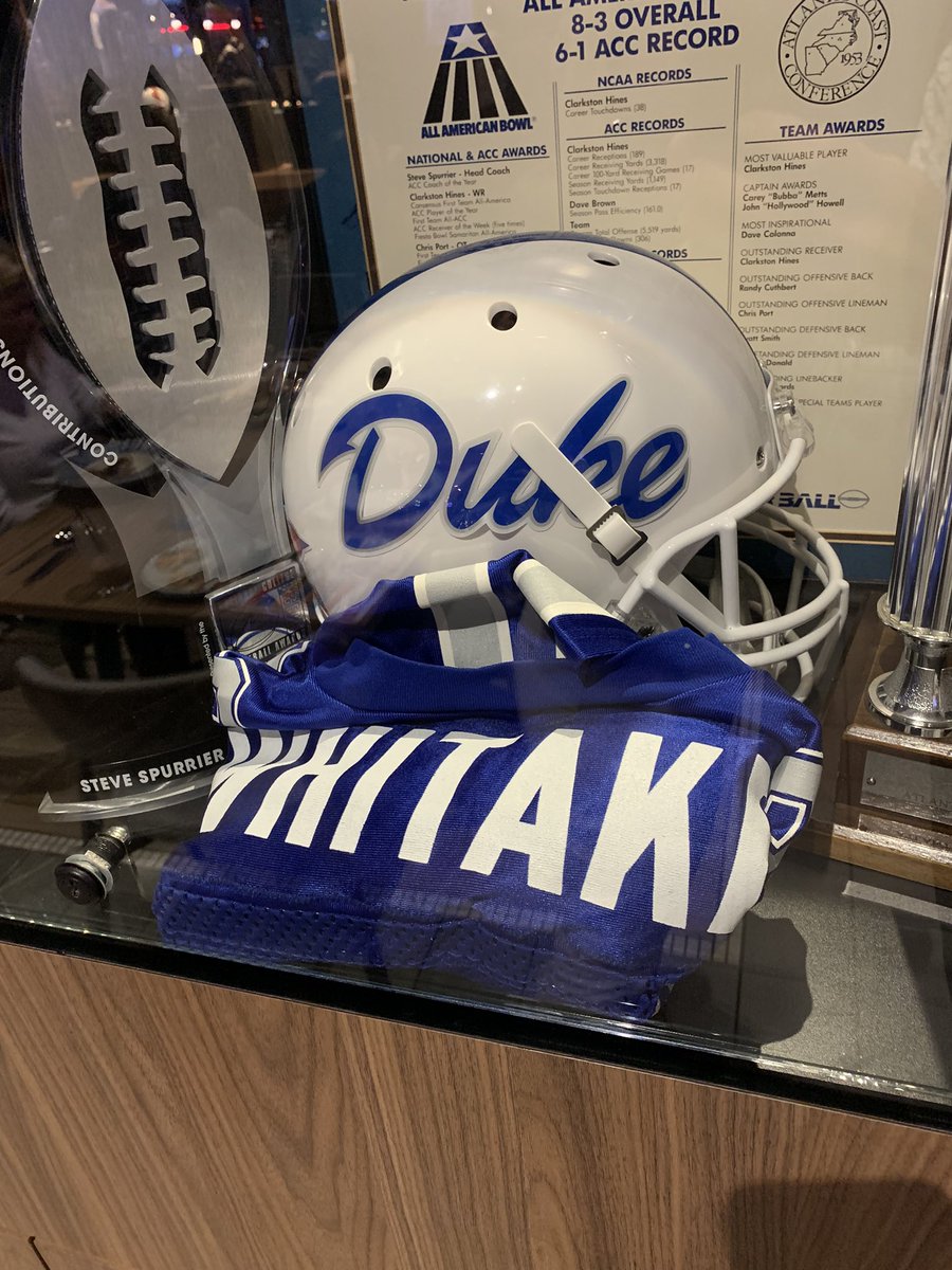 So this was kind of cool: at <a href="/SpurriersGG/">Spurrier's Gridiron Grille</a> along with the <a href="/DannyWuerffel/">Danny Wuerffel</a> and <a href="/ChrisDoering/">Chris Doering</a> and other greats…there’s a (less-great) Whitaker <a href="/DukeFOOTBALL/">Duke Football</a> jersey!