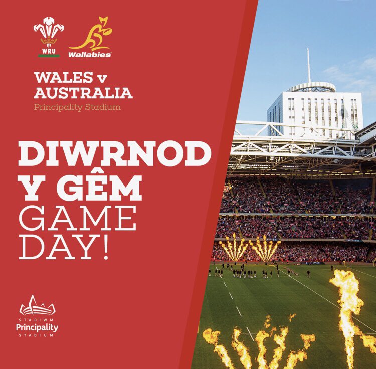 WelshRugbyUnion's tweet photo. G A M E Day 

🏴󠁧󠁢󠁷󠁬󠁳󠁿 vs 🇦🇺 

🏟 @principalitysta
🕔 KO 5.30pm

#AutumnNationsSeries https://t.co/dd2C4TXg8f