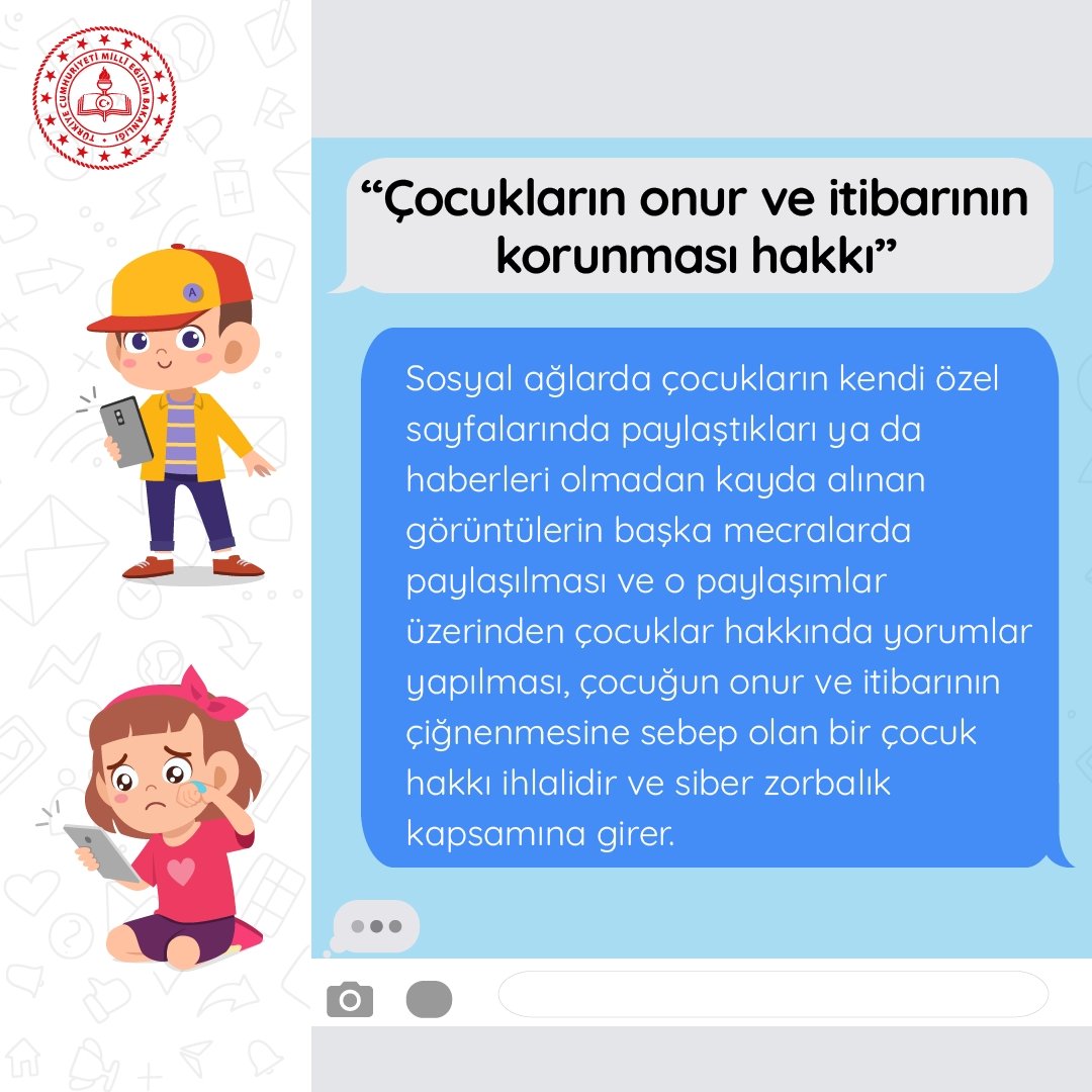 tcmeb's tweet photo. 20 Kasım #DünyaÇocukHaklarıGünü kutlu olsun. 

Unutmayalım!

Sosyal medya üzerinden kolayca yapılan paylaşımlar, çocuk haklarının ihlal edilmesine neden olabilir. https://t.co/43NUP6iGFt