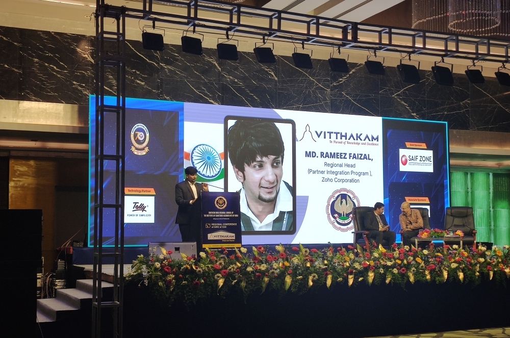 ZohoBooks's tweet photo. It is time for our presentation! Here is Rameez Faizal, talking about how #Zoho can transform the way accountants manage their client’s business finances at the #SIRC Regional #Conference. @sircoficai @theicai https://t.co/yGi4llSRdT