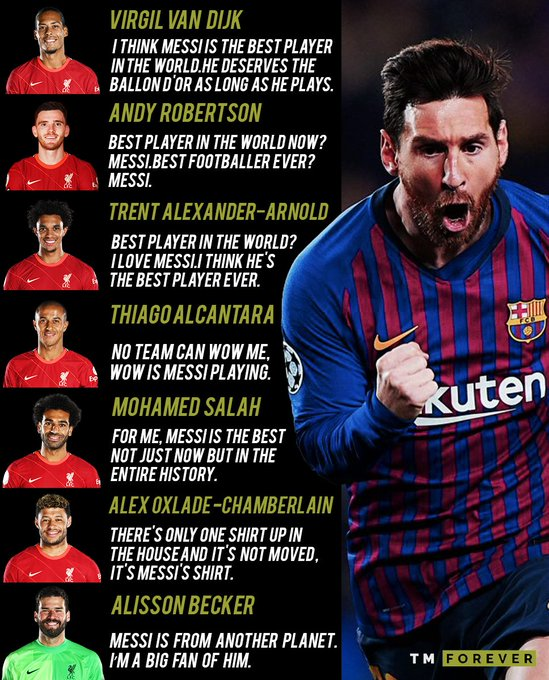 MessiTouchline's tweet photo. It's crazy how almost all the stars from England's BIGGEST clubs rate Lionel Messi as the GREATEST footballer of all time 🤯🐐 https://t.co/WGML3QCYsf