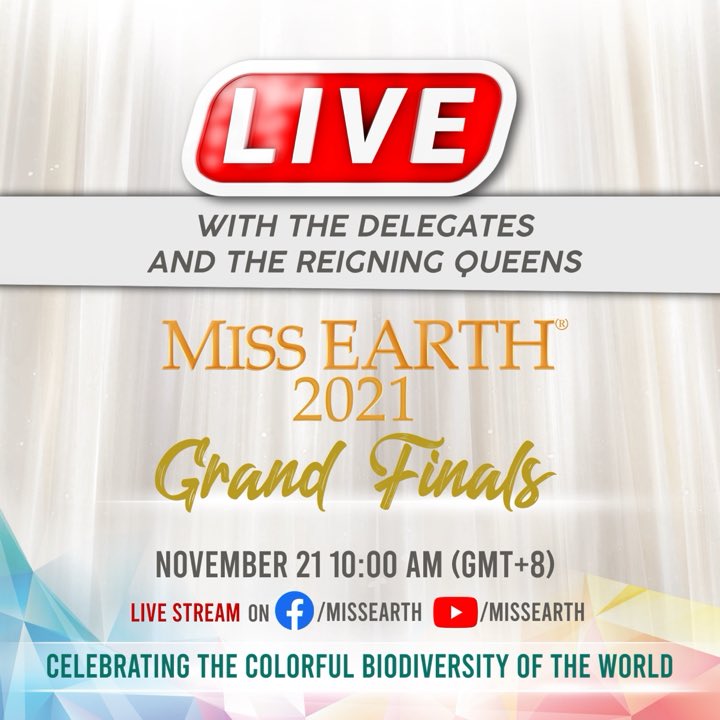 MissEarth's tweet photo. Watch out for the Grand Finals of #MissEarth2021 with LIVE participation of all delegates and the #MissEarth 2020 queens, PLUS an exclusive LIVE interview with the new Earth queen! https://t.co/4muRndoveu