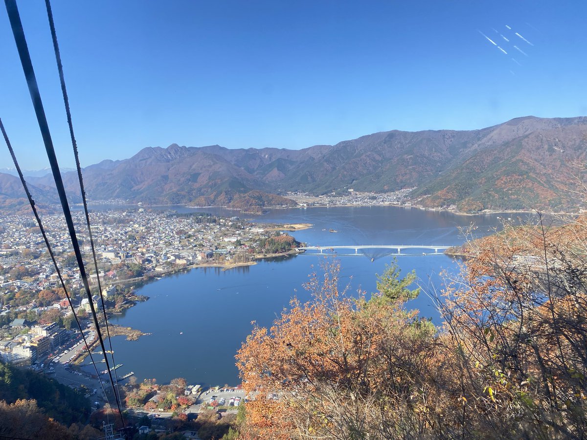 koyakoya22's tweet photo. 昔話「かちかち山」の舞台になった山梨県にある河口湖と天上山。
紅葉の時期にこんな素晴らしい景色が見れるなんて贅沢すぎる。

あの太宰治も足を運び、そこでの体験を元に「カチカチ山」(「御伽草子」に収録)を書いたみたい。

#かちかち山　#作家ウォーク　#HalH https://t.co/ahbIZ0XCzK