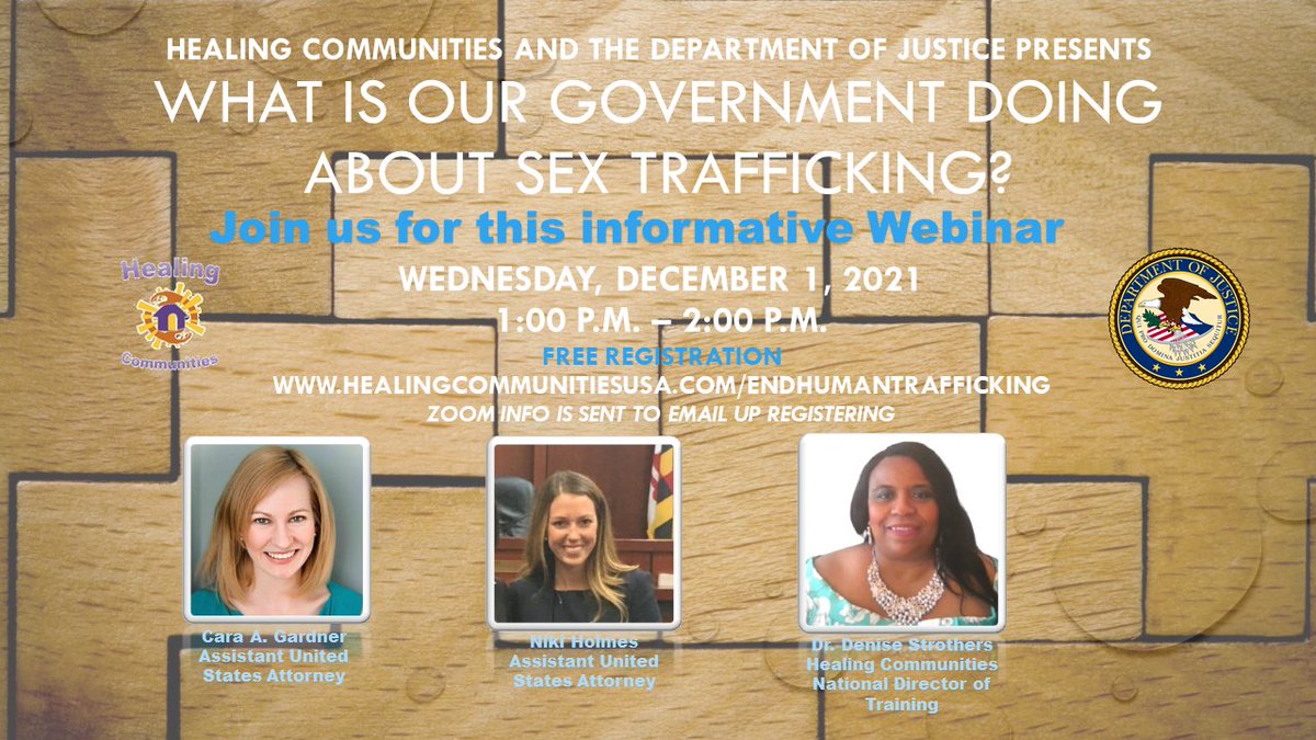 ddstrothers's tweet photo. The US Government takes Human Trafficking in this country and other countries around the world very seriously!  Join us on Wed, December 1st at 1:00 p.m. and hear from US Attorneys on real cases and how they are making a difference to end what is known as modern-day slavery. https://t.co/5JAaut4e0i