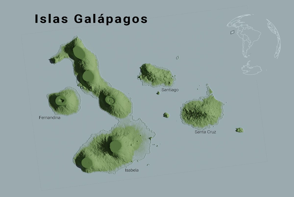 franzpc's tweet photo. Islas Galápagos #Ecuador, no quería quedarme sin un aporte en el #30DayMapChallenge, para complicarme la vida usé @ArcGISPro @qgis y @Blender aunque el último se lleva un 80% del mérito. https://t.co/d0cU7MS6oh
