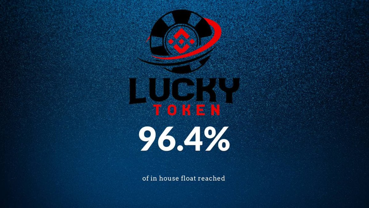 Lucky_Token_Bsc's tweet photo. We have reached 96.4 % of our in-house float! We are almost ready to buy back and burn all excess supply!

#LuckyToken #CryptoCasino #door #NFA #CryptoNews #Cryptocurrency https://t.co/EhuT1dbAcZ