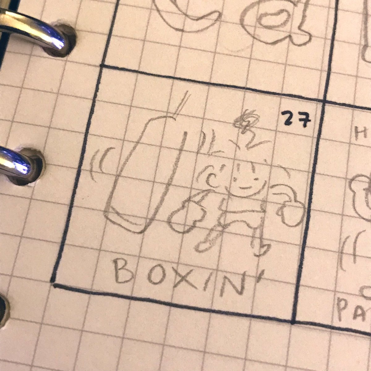 Catching up on my doodle calendar and the kickboxing ones are pretty good plus pumpkin baby??? 