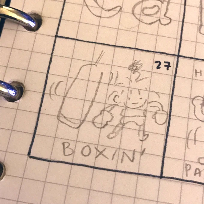 Catching up on my doodle calendar and the kickboxing ones are pretty good plus pumpkin baby??? 