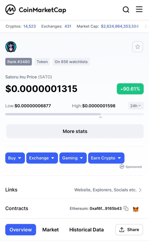 MajesticDrama's tweet photo. Boom! Told you guys about $sato a few days ago. @SatoruToken all hits no misses. The next $Saita https://t.co/ei6C9DPTem