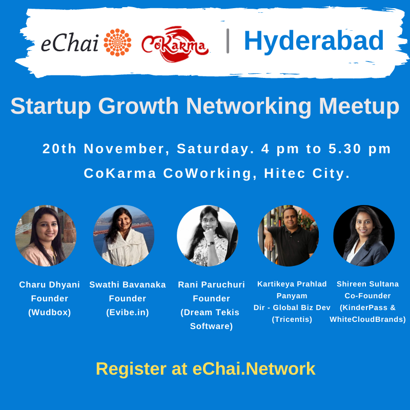 jatin10's tweet photo. We are collaborating w/ @CoKarma_In to host Startup Growth Networking Meetup in Hyderabad today.

🎙️ Shireen Sultana (KinderPass)
🎙️ Charu Dhyani (Wudbox)
🎙️ Rani Paruchuri (Dream Tekis Software)
🎙️ Swathi Bavanaka (https://t.co/96IwTR3KrK)
🎙️ Kartikeya Prahlad Panyam(Tricentis) https://t.co/4ppjbP1tnl