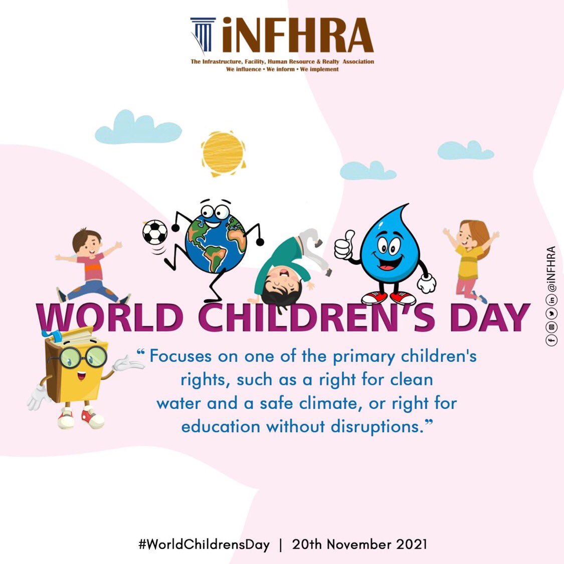 The day is celebrated globally to promote the rights of children besides improving their standard of living.

#worldchildrenday #basicrights #equality #education #children #awareness #childhood #emotion #care #happiness #betterdays #staysafe