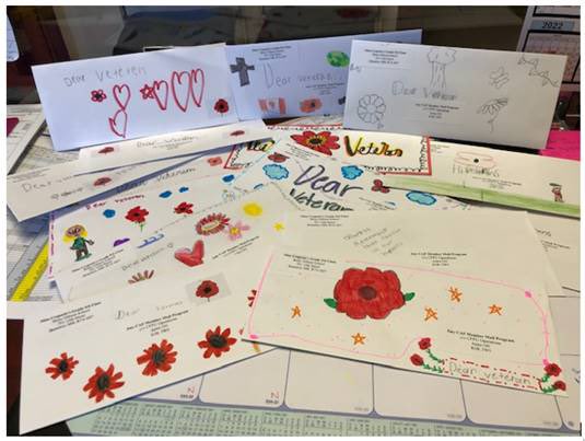 BettyGibson_BSD's tweet photo. Miss Crepeeleโs 5/6 class decided to show their appreciation to our Canadian Armed Forces Military personnel by writing letters of support and thank you cards. These will be sent overseas for the holiday season. #supportourtroops #kindness #remembranceday #ourheroes #BGproud https://t.co/1viDrAtEnX