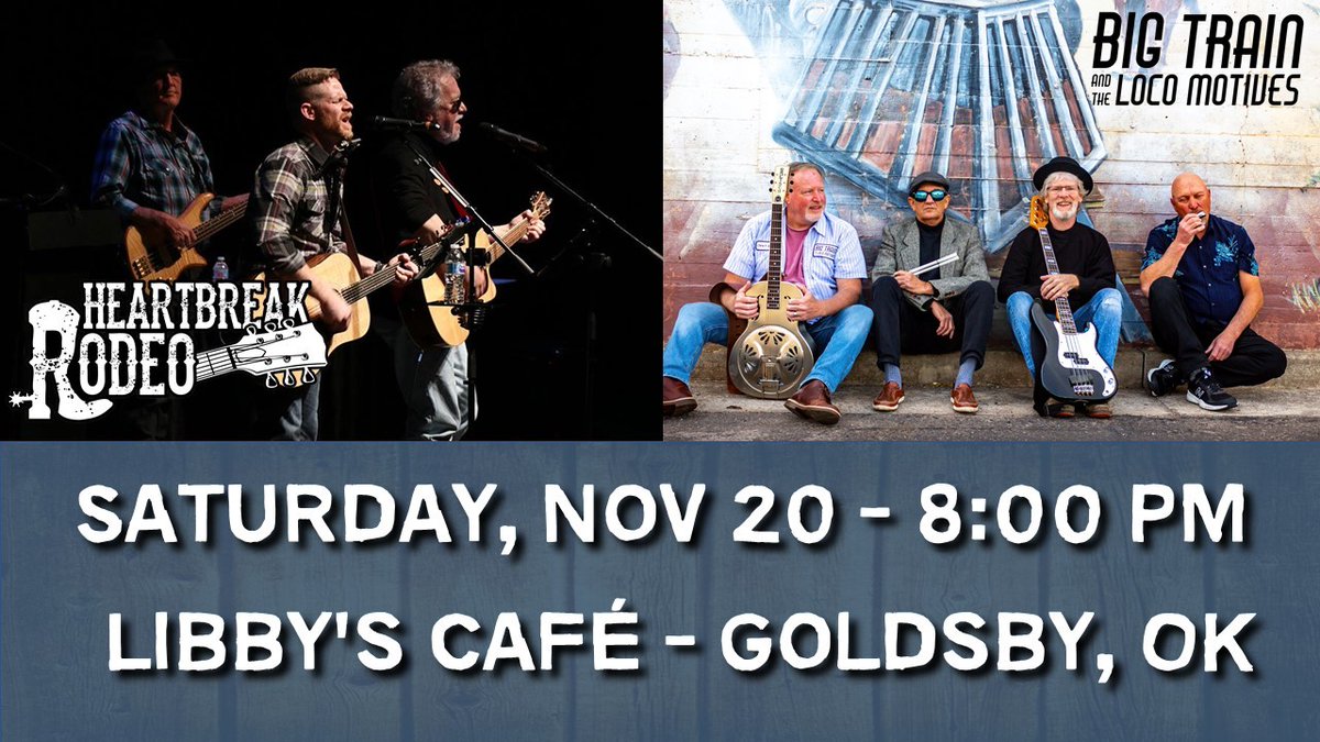 BigTrainBlues's tweet photo. HEY LOCO FANS - GIG ALERT! We're hitting the stage with our musical brethren Heartbreak Rodeo Saturday night! They also have an awesome menu as well so come hungry! @HeartbreakRodeo #LiveMusicOKC
#LiveMusicOklahoma
#LiveMusicOklahomaCity
#OKCLiveMusic
#OKCMusic https://t.co/oGvQ3TsFW7