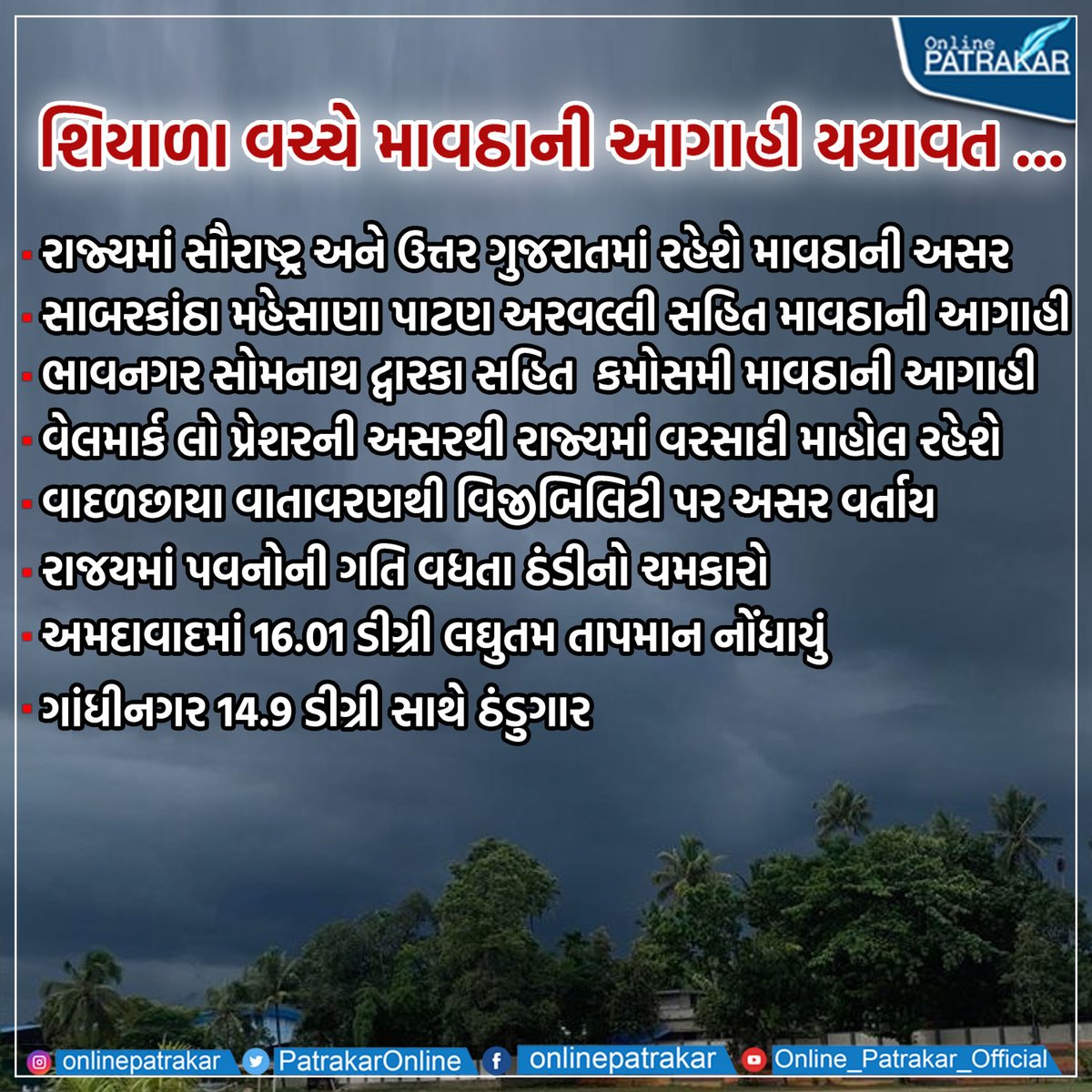 શિયાળા વચ્ચે માવઠાની આગાહી યથાવત ...

#forecast #forecastNews #Saurashtra #NorthGujarat #Aravalli #Sabarkantha #Mehsana #Patan #Onlinepatrakar #Gujarat #Amdavad #Ahmedabad #Bhavnagar #Jamnagar #Rajkot #Surat #Vadodara #Gujaratinews #Todaynews #Onlinepatrakarnews #Gujaratnews