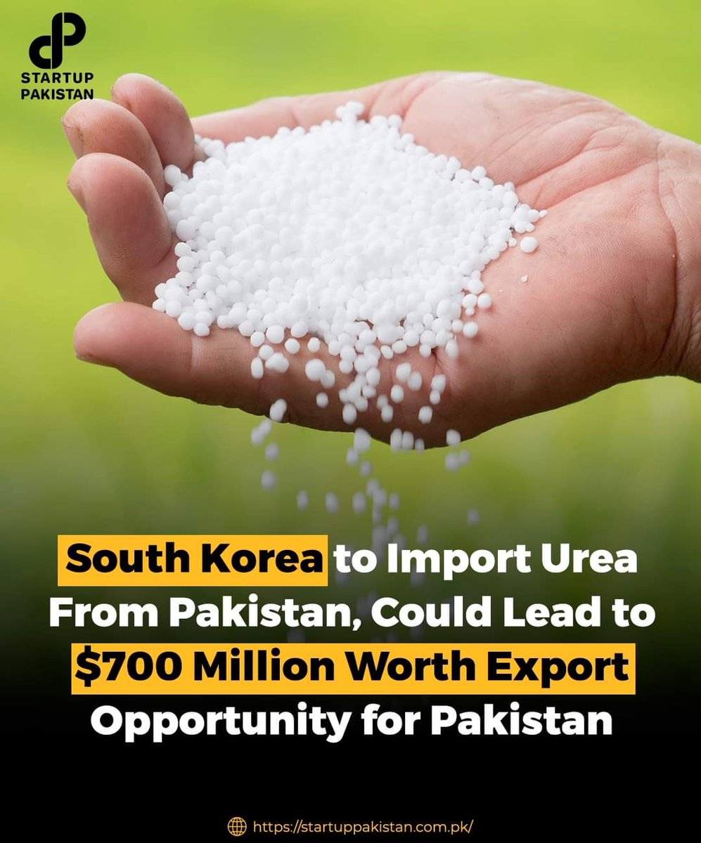 PakStartup's tweet photo. South Korea has shown interest in importing urea from Pakistan since South Korean urea supplies have been impacted due to recent limitation on export of urea and other fertilizers from China.
#southkorea #urea #export #opportinity #pakistan https://t.co/8OiPmihnTb