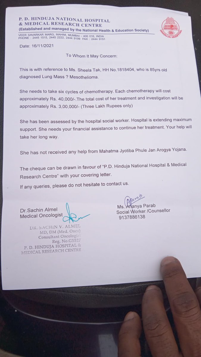 funde_rakesh's tweet photo. Please support patient sheela tak who is suffering from lung mass requiring chemotherapy, cost of one chemotherapy is around 40000/- and she can not afford it, please save her life.

@SonuSood , @SoodFoundation , @vishallamba20 https://t.co/dKNbQ3IJ7r
