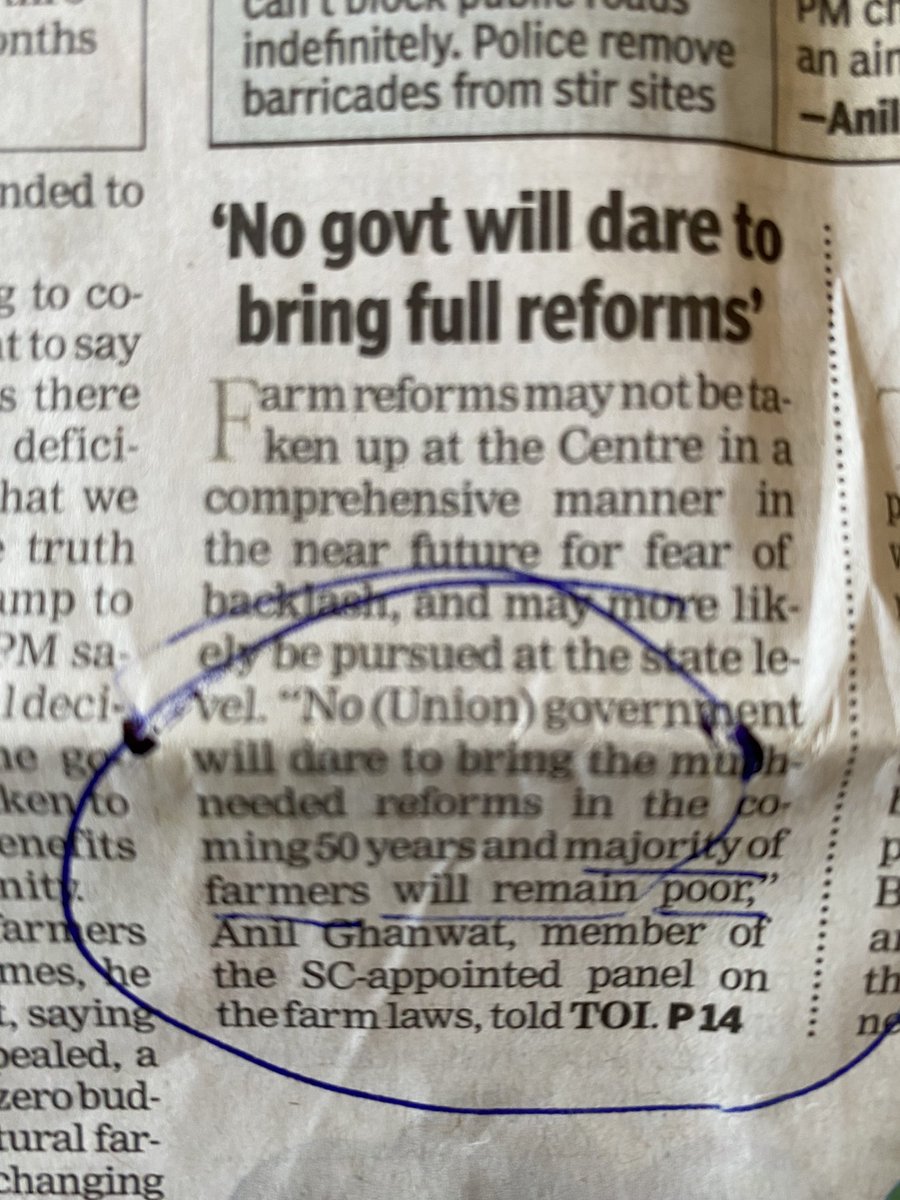 Congratulations ⁦<a href="/_YogendraYadav/">Yogendra Yadav</a>⁩ &amp; ⁦<a href="/RakeshTikaitBKU/">Rakesh Tikait</a>⁩. You’ve consigned 95% of Indian farmers to a life of poverty &amp; misery while 5% farmer-politicians &amp; middlemen in Punjab &amp; Haryana grow richer, says Anil Ghanwat, agri expert on SC appointed panel on farm laws👇