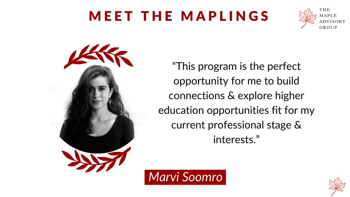 MapleAdvisory's tweet photo. Today, for our #MeetTheMaplings campaign, we're delighted to introduce Marvi Soomro!
@MarviSoomro4 is part of a diverse, ambitious & passionate group of individuals seeking to make their impact in Education π
#maplings #mapleadvisory https://t.co/ub7EAaVyJ7