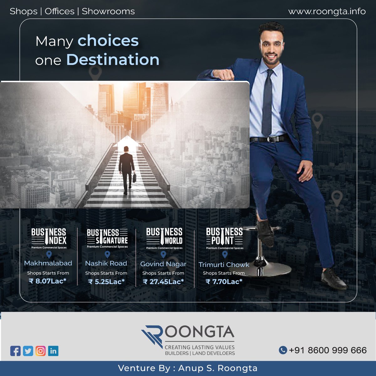 by_anup's tweet photo. Many Choices One Destination. 

For Enquiry &amp; Booking, please contact on 
+91 8600 999 666
.
.
.
.
.
#Roongta #nashik #nashikcommercial #nashikrealestate #shops #offices #showrooms #nashikproperty #builders #developer https://t.co/H32Yghsht4